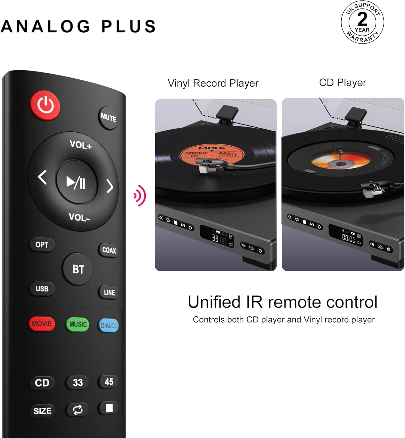 Automatic Vinyl Turntable CD Player Combo with Bluetooth White