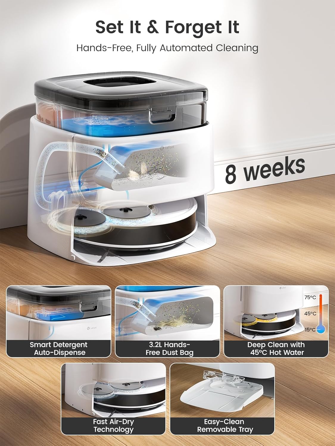 Robot Vacuum Mop 12000Pa Self Empty Wash Dry LiDAR