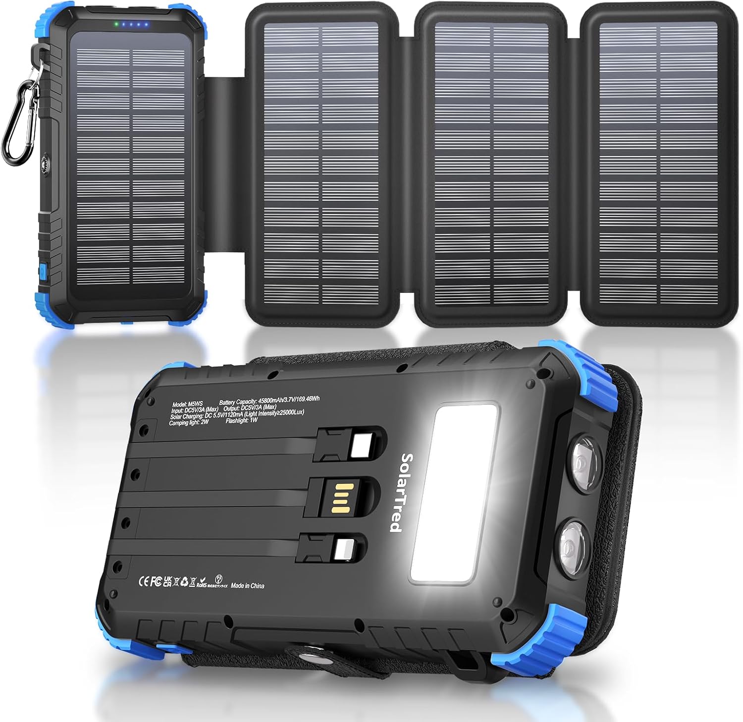 45800mAh Solar Power Bank 4 Panel Fast Charging USB C