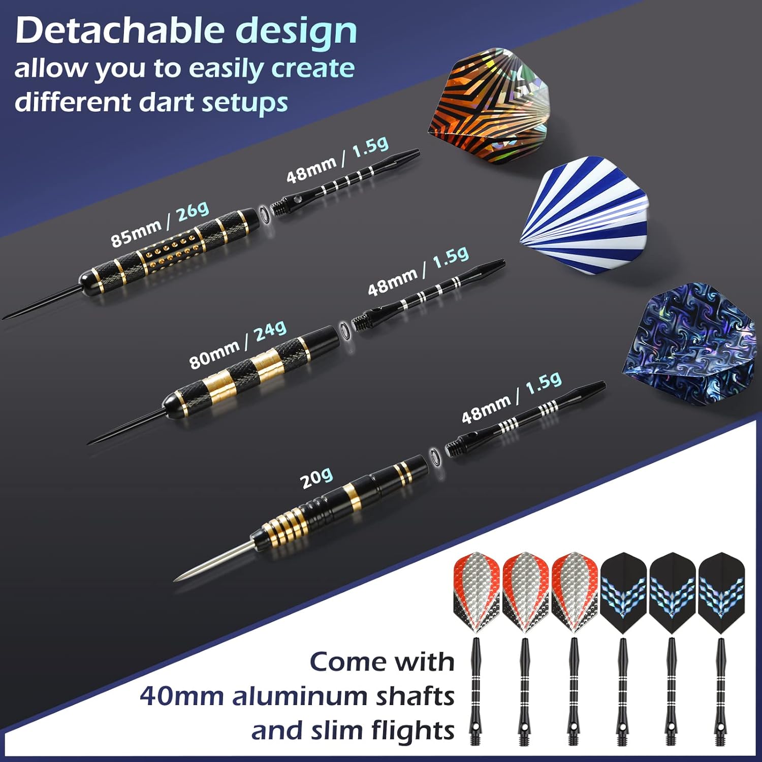 Steel Tip Darts Set 12 Pack 20g 24g 26g Brass Barrels Case Kit