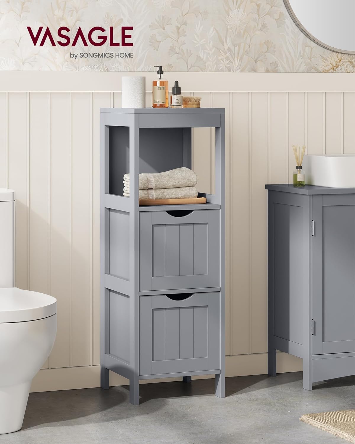 Bathroom Storage Cabinet Grey 2 Drawers Shelf Unit