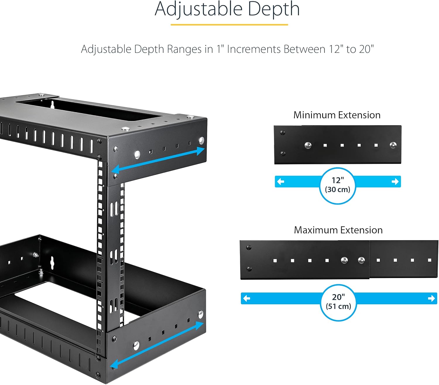 8U Wall Mount Network Rack 19 Inch Adjustable Open Frame Steel
