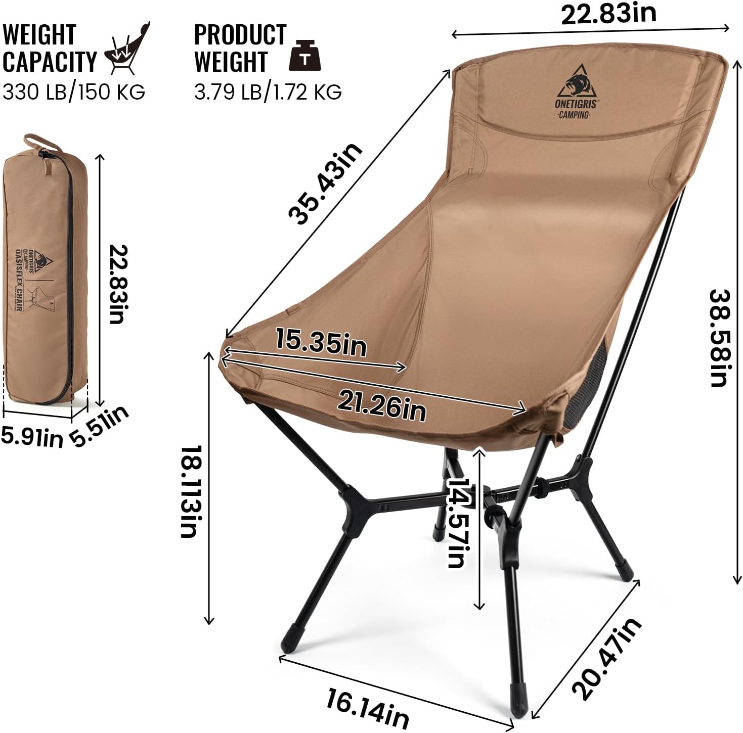 Coyote Brown High Back Camping Chair Folding Seat