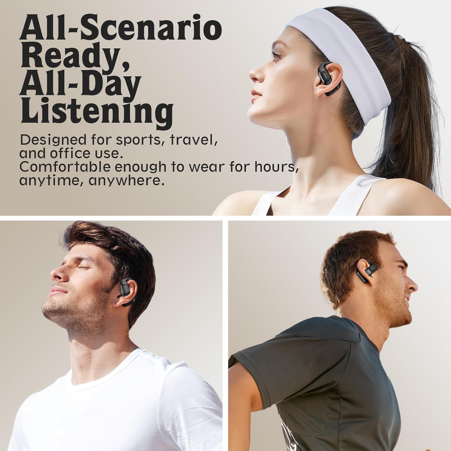 Open Ear Bluetooth Sport Headphones Ear Hook ENC Mic 40H Battery