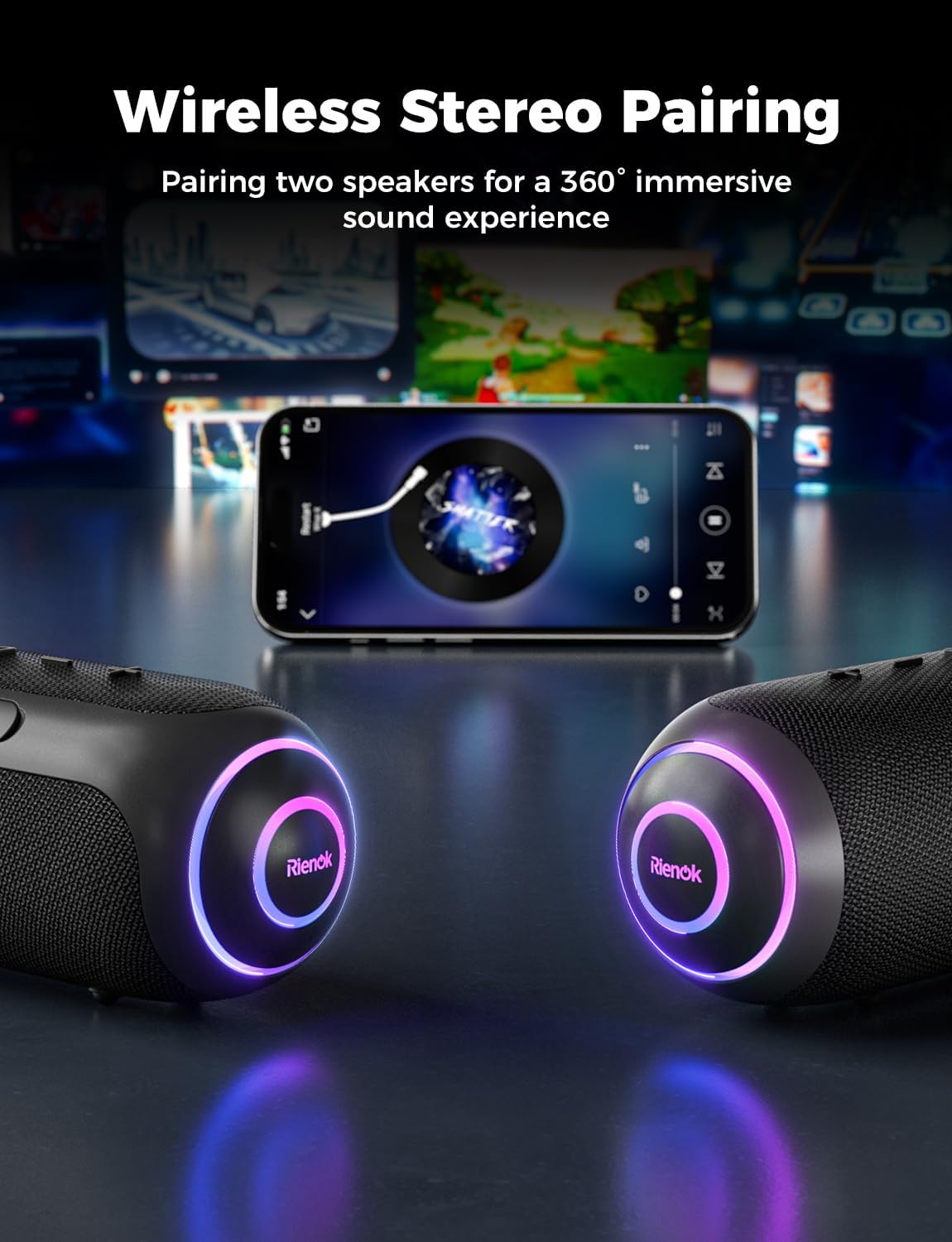 40W Portable Bluetooth Speaker IPX7 Waterproof 30H RGB TWS