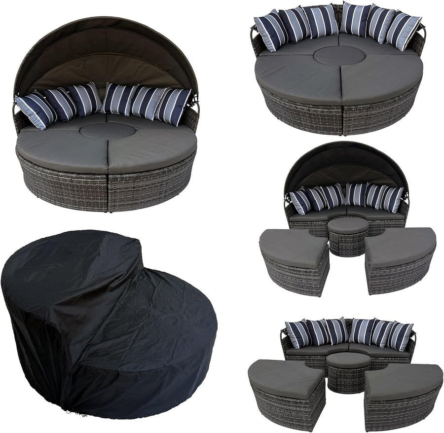 Outdoor Round Daybed Sun Island Lounger 210CM Grey