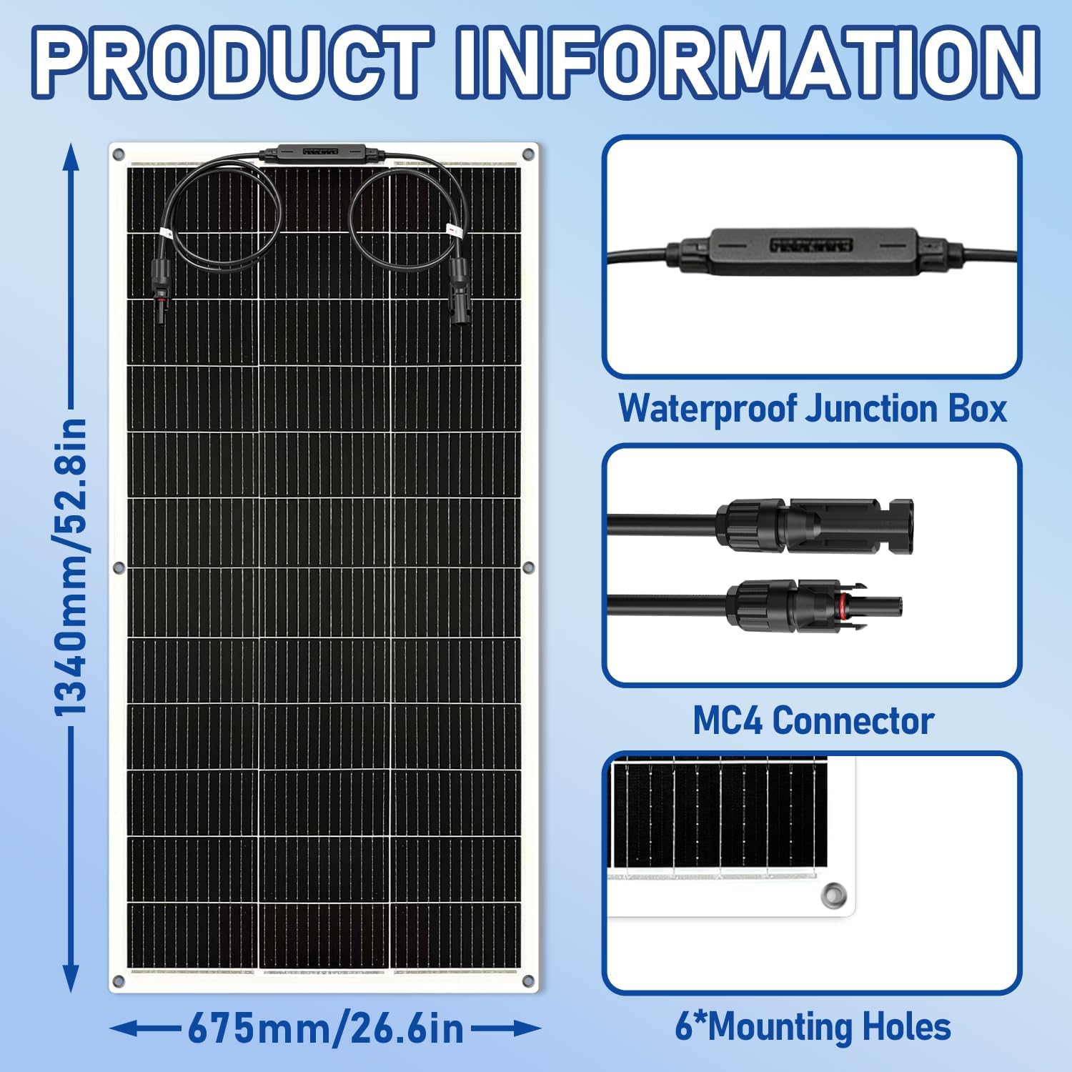 200W Flexible Solar Panel 12V 24V Bendable Mono RV Boat
