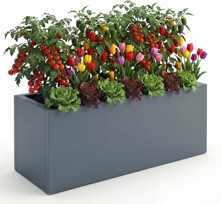 Raised Garden Bed Galvanised Steel Planter Box 60L Outdoor Indoor Grey