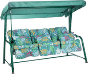 3 Seater Reclining Garden Swing Seat Green Canopy Cushions
