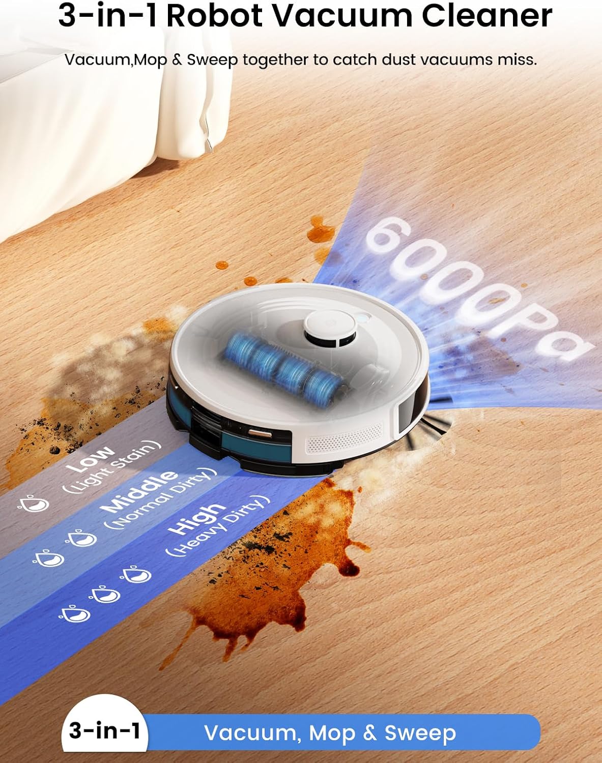 Robot Vacuum Mop Self Empty 6000Pa LiDAR 75 Day WiFi Pet Hair