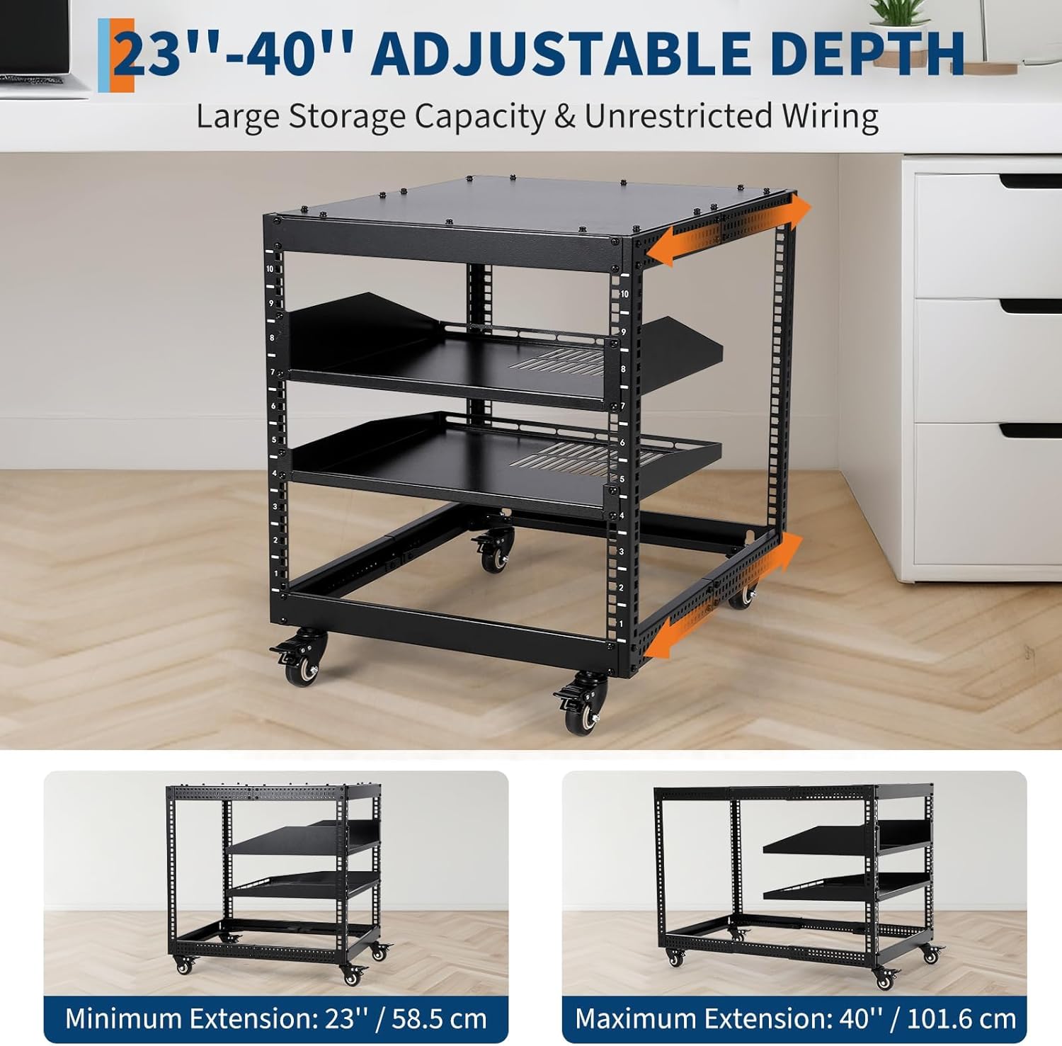 12U Adjustable Open Frame Server Rack with Wheels