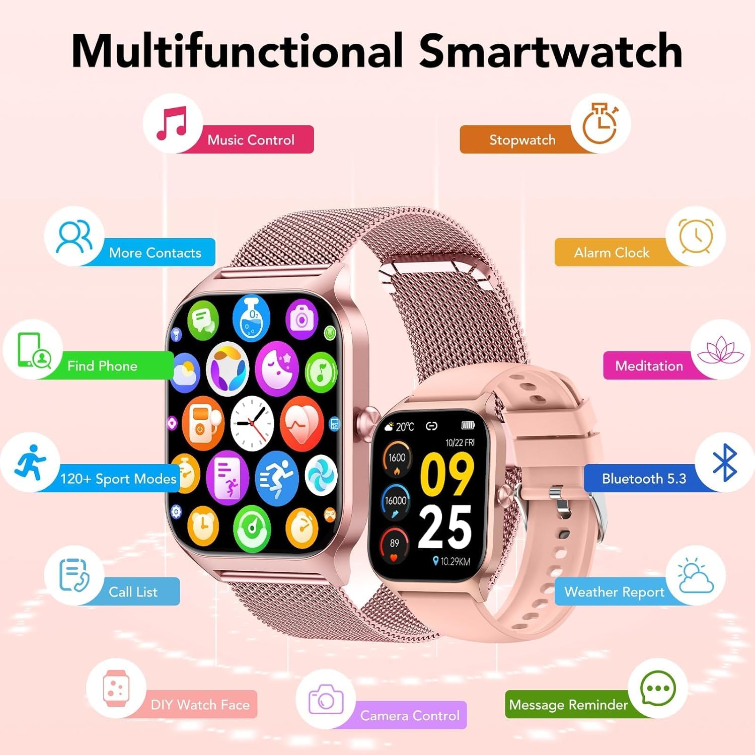 Rose Gold Women Smart Watch Call 120 Sports