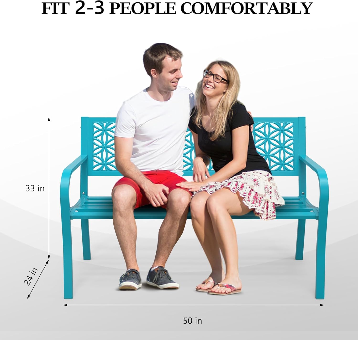 Metal Garden Bench 2-3 Seater Floral Back Outdoor Patio Seat