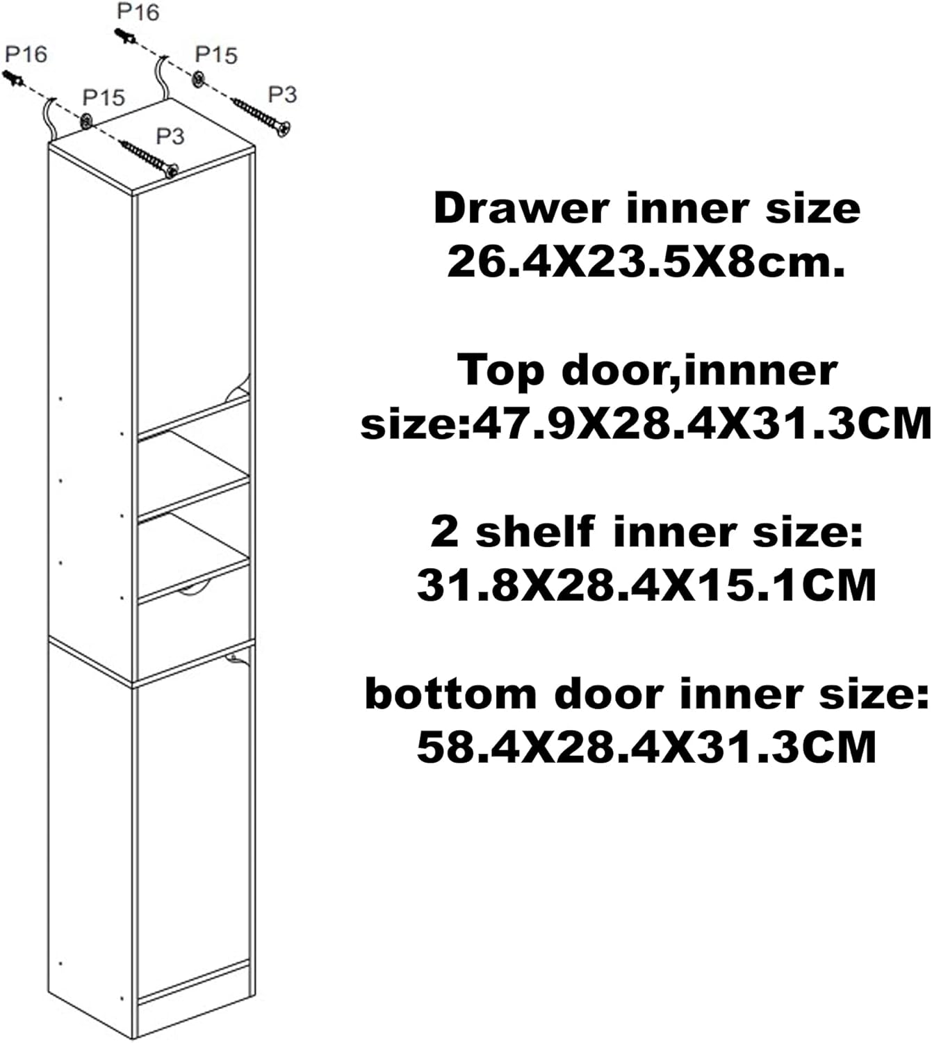 Tall Bathroom Storage Cabinet White 2 Door Drawer Unit