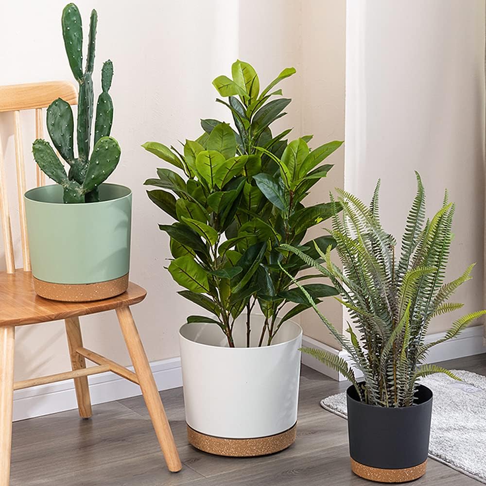 30cm Plant Pots Set 3 White Planters Drainage Saucer Indoor