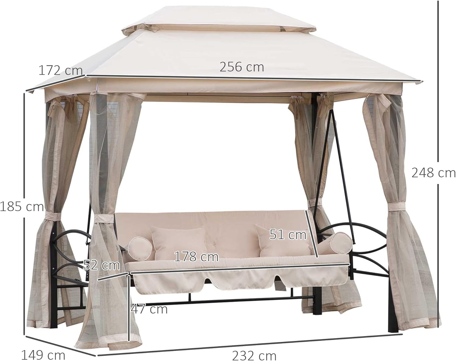 3 Seater Swing Bed Gazebo Chair Cream White