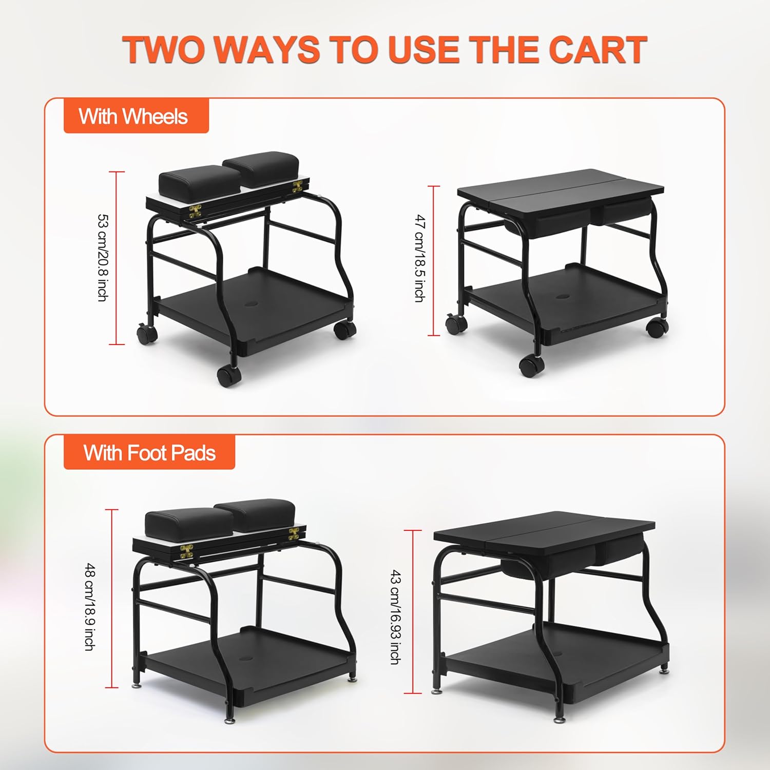Pedicure Foot Cart Trolley with Wheels Salon Spa Foot Rest Stand
