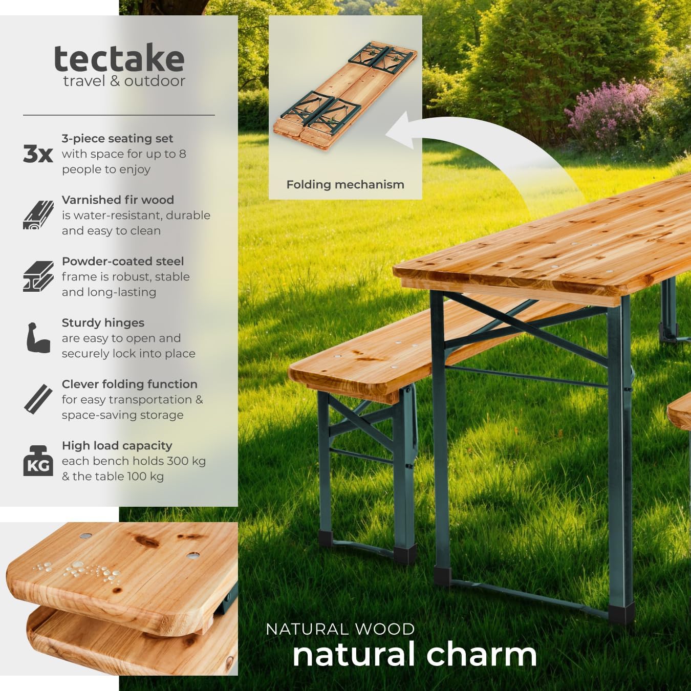 Folding Wooden Picnic Table & Bench Set 8 Seater Garden BBQ Set