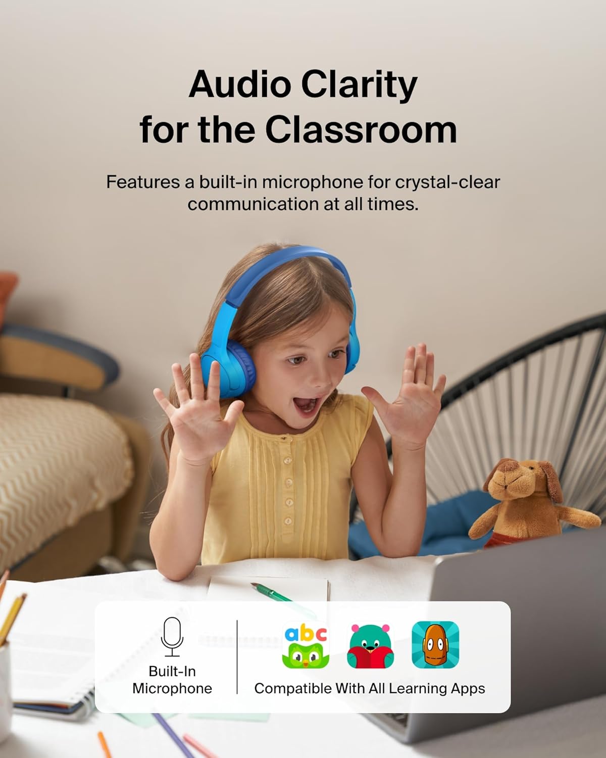 Kids Bluetooth Headphones With Mic Safe Volume 30 Hour Playtime