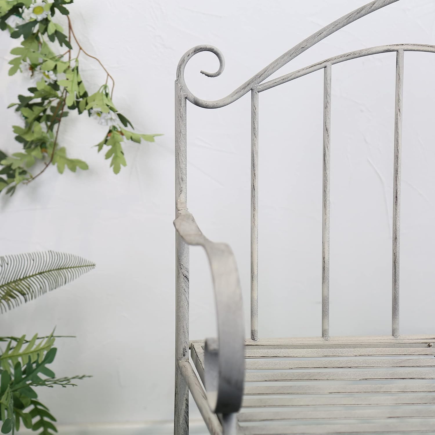 Foldable Metal Garden Bench Vintage Patio Seat Grey Iron