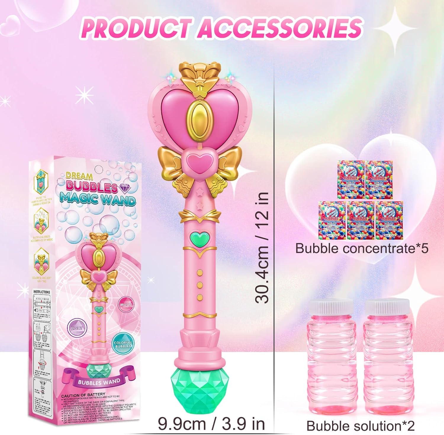 Princess Bubble Wand LED Music Girls Party Toy Pink