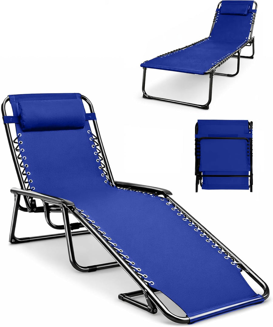 Foldable Recliner Sun Lounger Deep Navy Lightweight