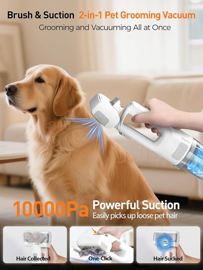 Cordless Pet Grooming Vacuum 10KPa 4 Brush Low Noise White