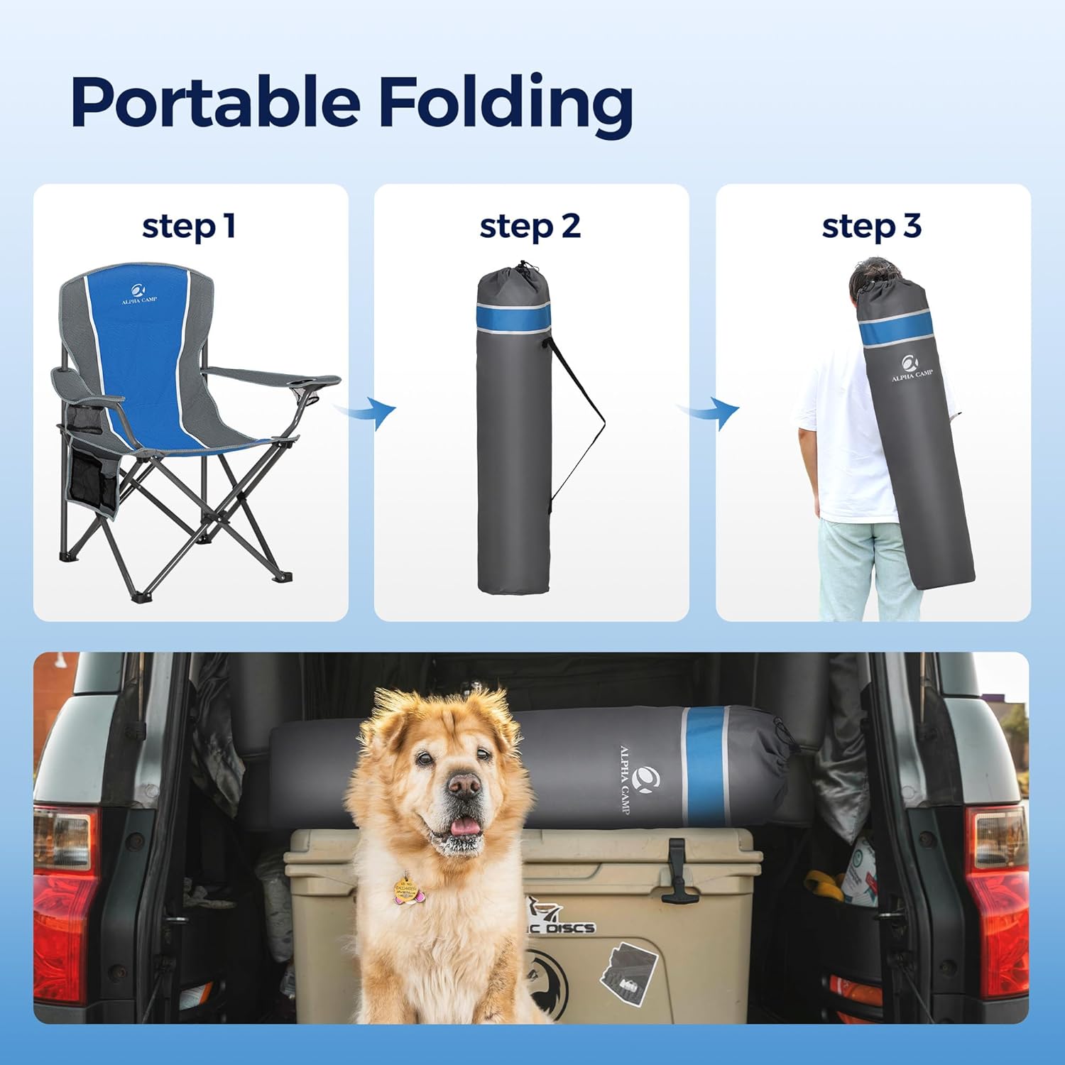 Oversized Folding Camping Chair High Back 160KG Portable Blue