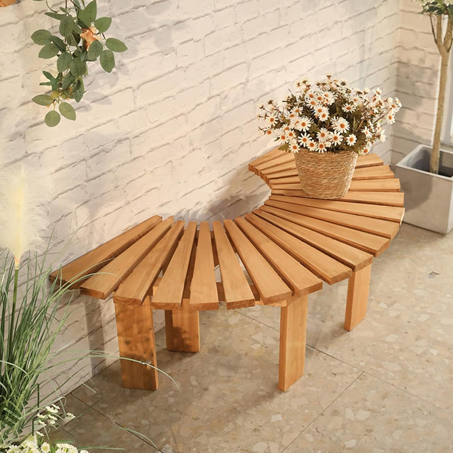 Curved Wooden Garden Bench Outdoor Patio Seat Weatherproof Yellow