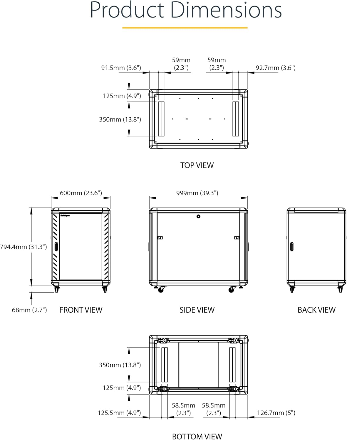 15U 19in Server Rack Cabinet 4 Post Adjustable Depth Locking Mobile