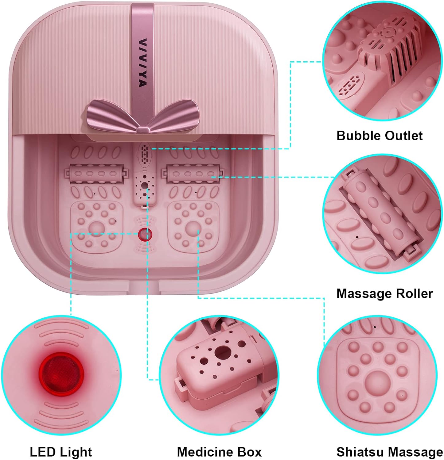 Foldable Foot Spa Bath Heat Bubble Jets Rollers Pedicure Tub