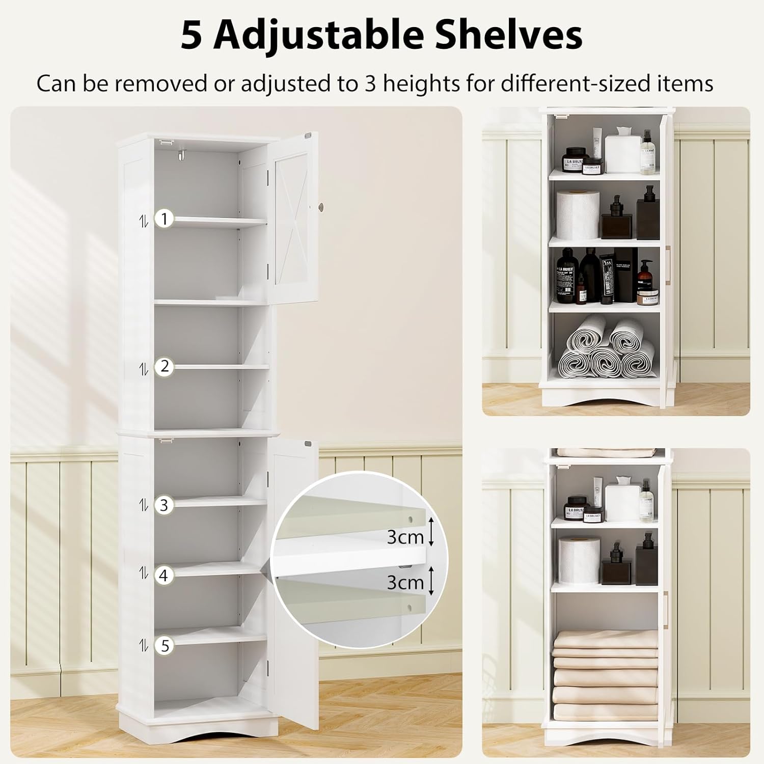 White Tallboy Bathroom Cupboard Open Shelf Storage Cabinet