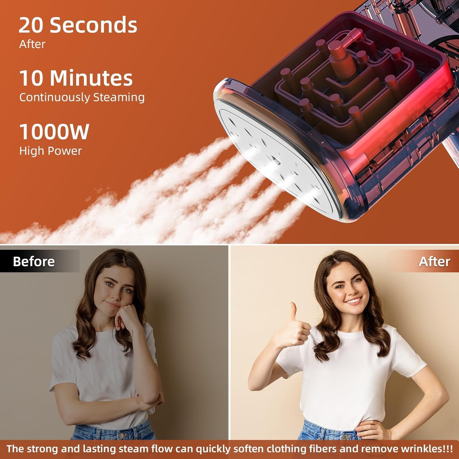 Travel Garment Steamer 1000W 20s Fast Heat 120ml Portable