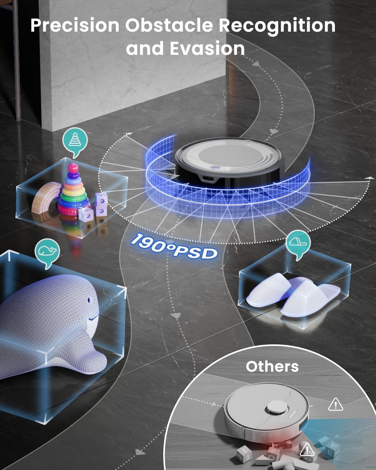 Robot Vacuum Mop 6000Pa Slim Laser Navigation 170Min Pet Hair