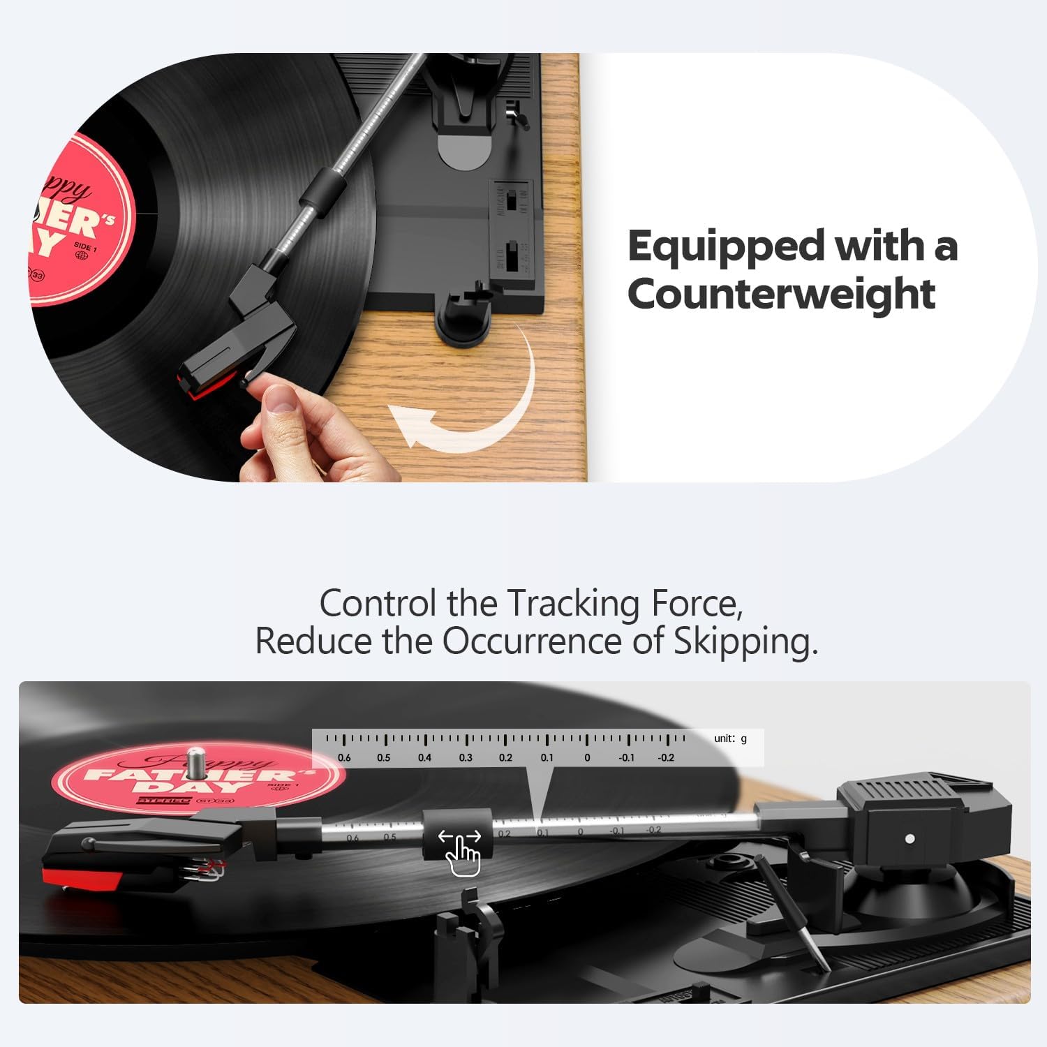 3-Speed Vinyl Turntable with Bluetooth, Built-in Speakers & RCA Output