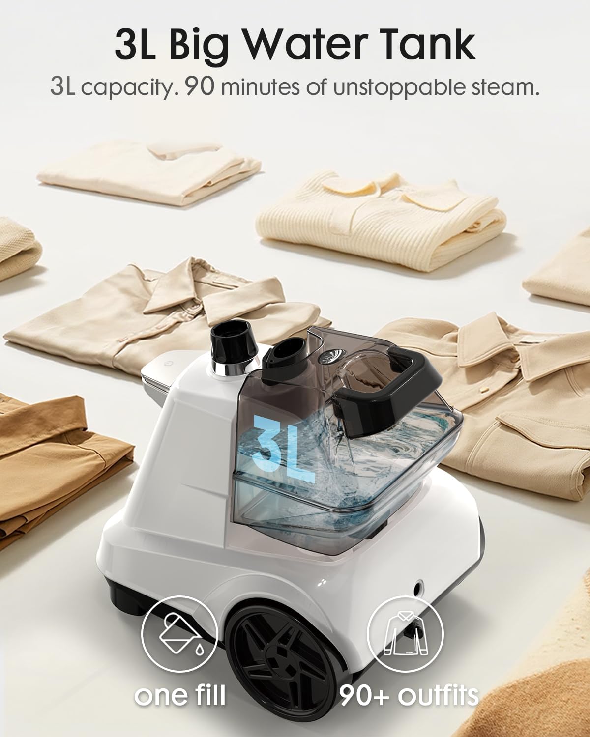 2200W Upright Garment Steamer 3L Tank 90Min Continuous Steam