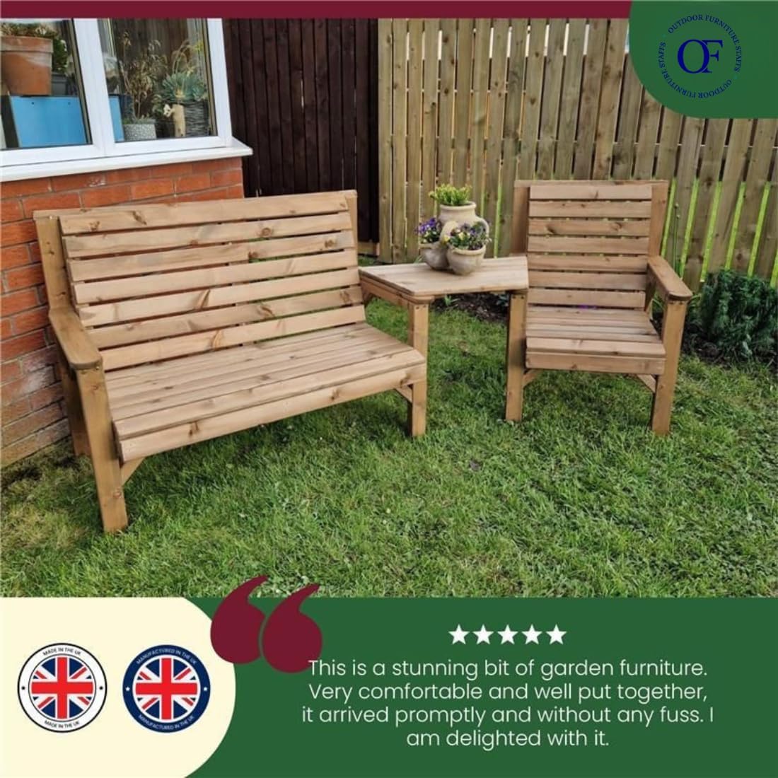 Wooden Garden Furniture Set Bench Chair with Tray Patio Seat