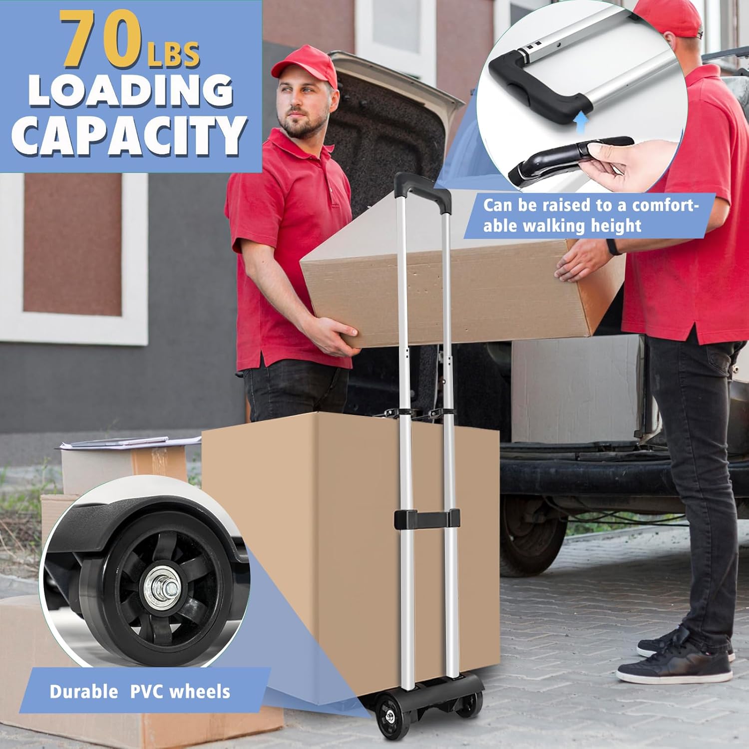 Folding Hand Truck Trolley 35KG Aluminium 2 Wheel Cart