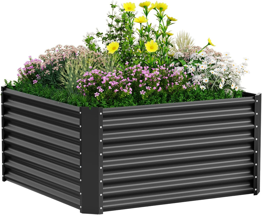 Large Metal Raised Garden Bed 122cm Black Steel Planter