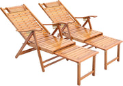 2 Pack Wooden Sun Loungers Foldable 5 Position Recliners