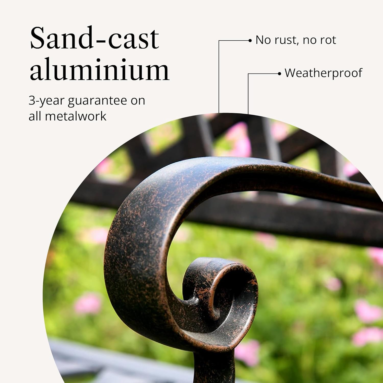 Cast Aluminium Garden Bench 2 Seater Outdoor Patio Seat Cushion