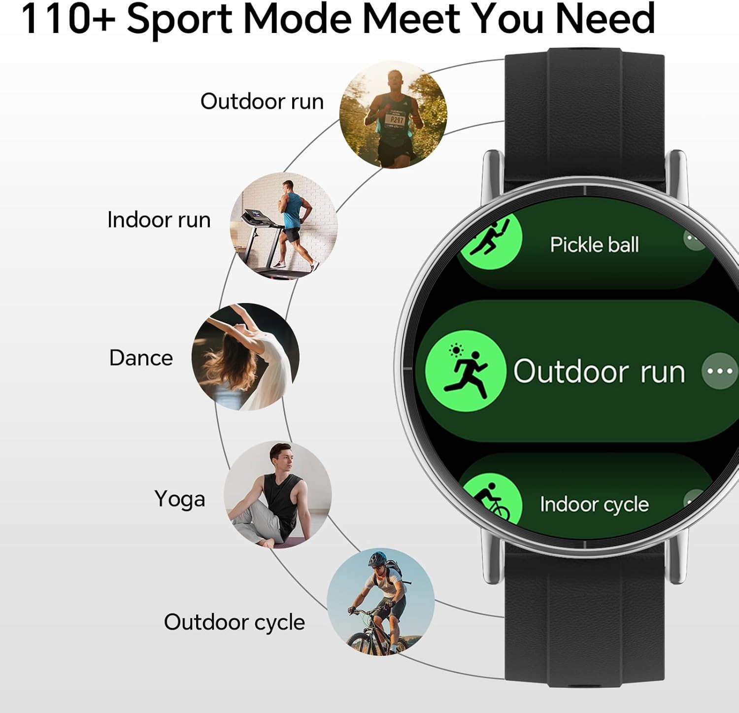 Round Smart Watch Bluetooth Call Black 2 Bands