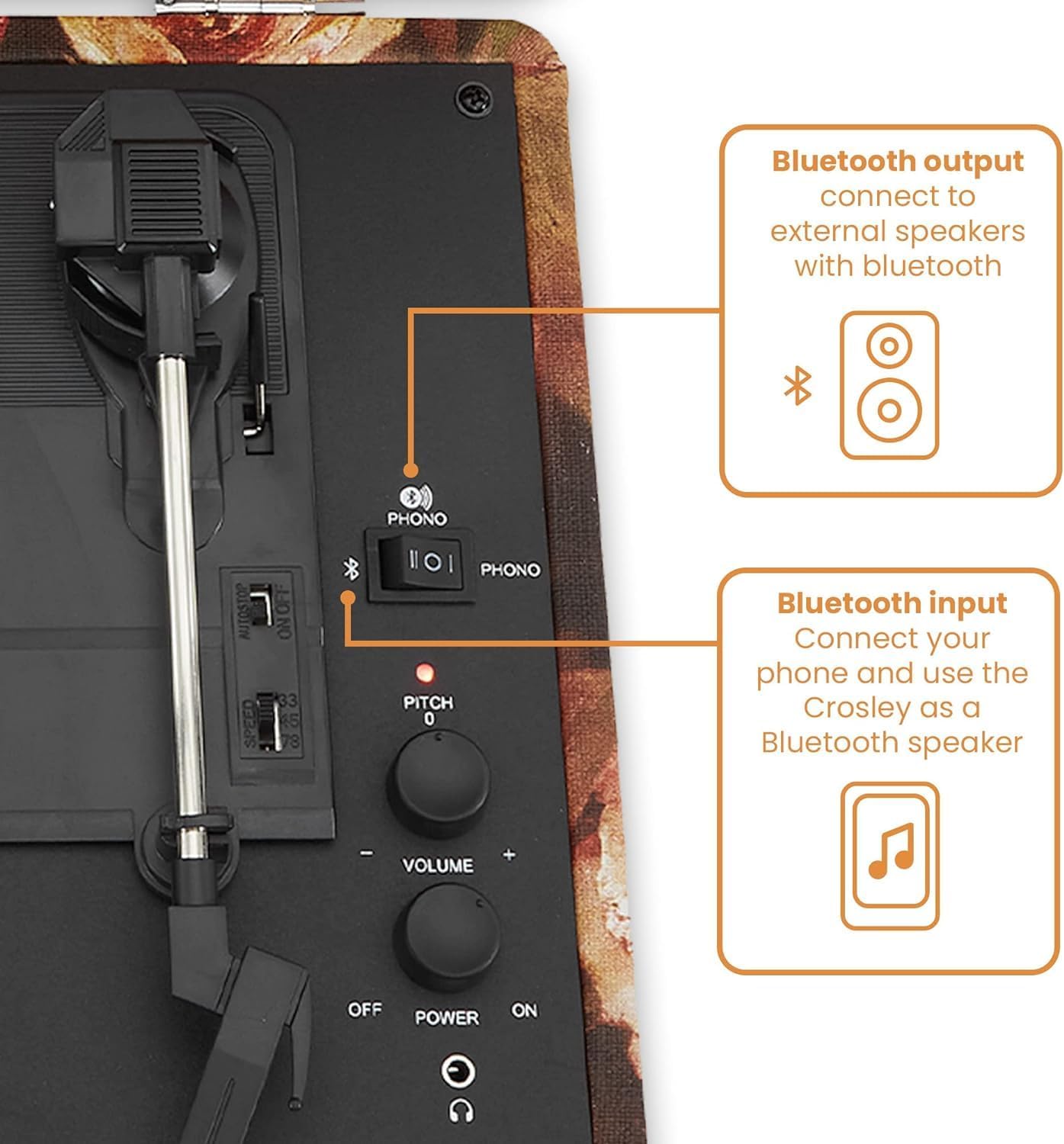 Portable 3-Speed Bluetooth Vinyl Record Player with Stereo Speakers & AUX