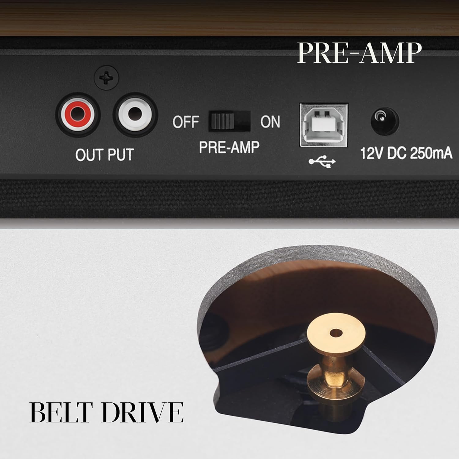Bluetooth Bamboo Vinyl Turntable with Preamp 2 Speed