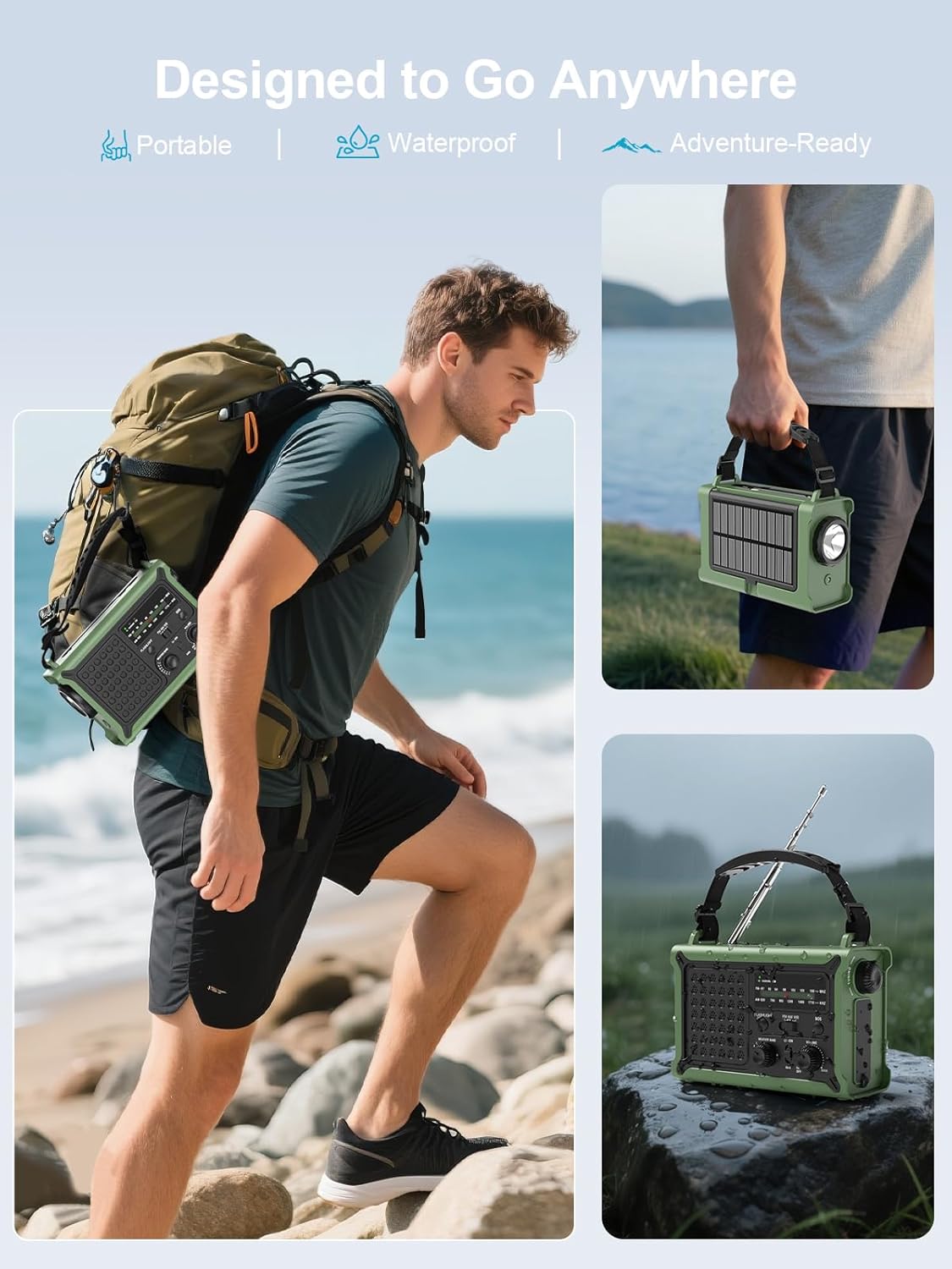 Emergency Wind Up Radio Solar Hand Crank 12000mAh SOS