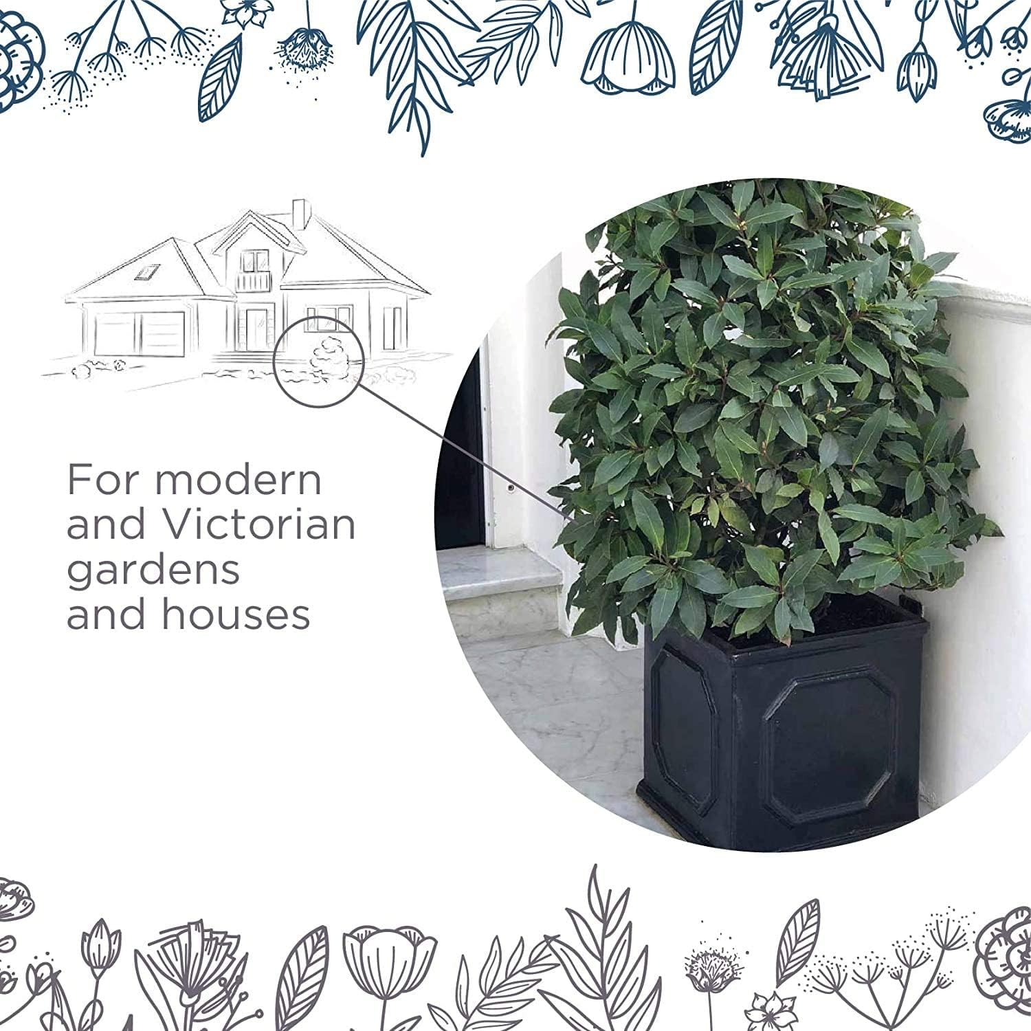 45cm Square Planter Faux Lead Dark Grey Garden Tree Pot