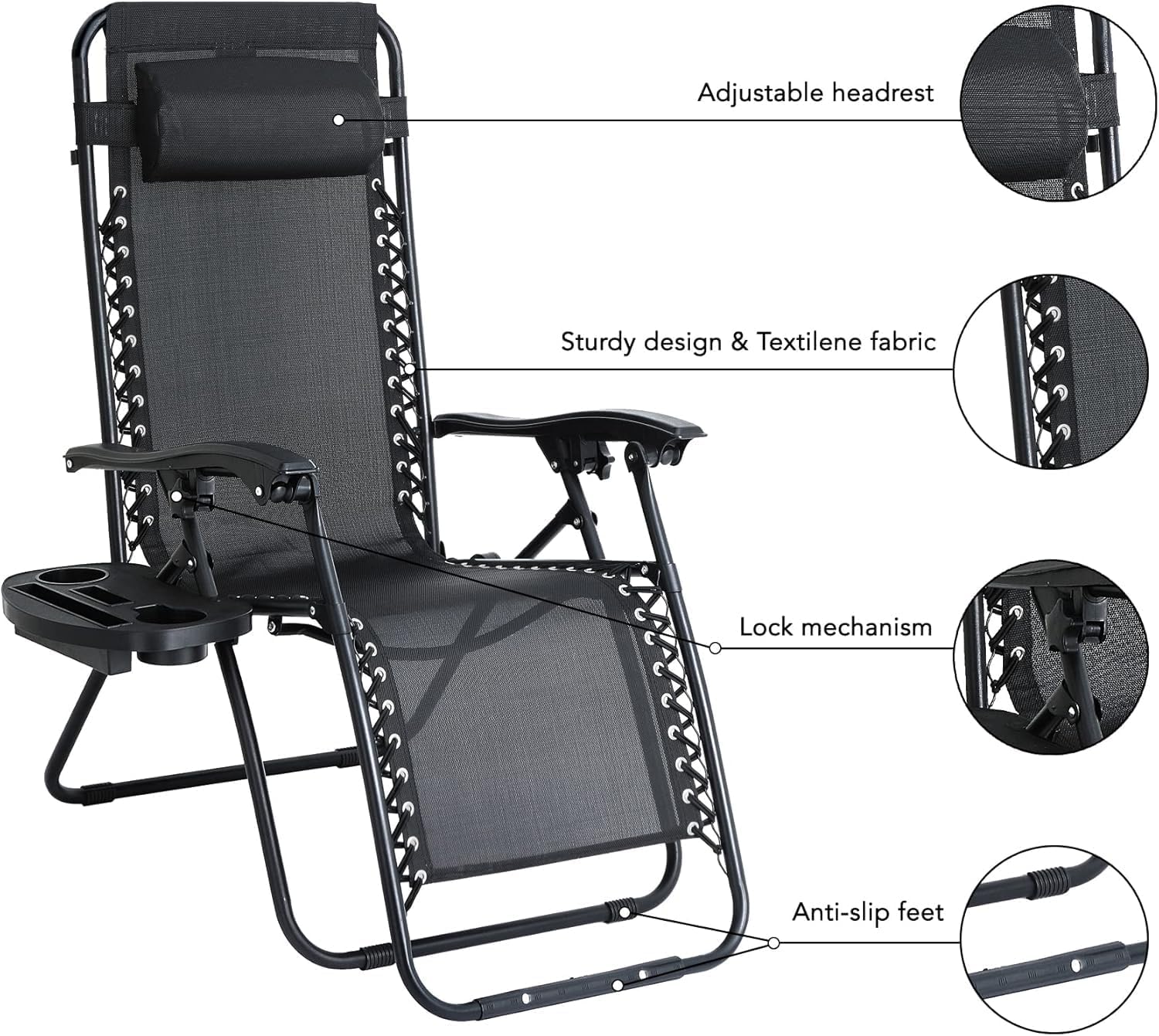 Zero Gravity Recliner Chair Black Folding Lounger