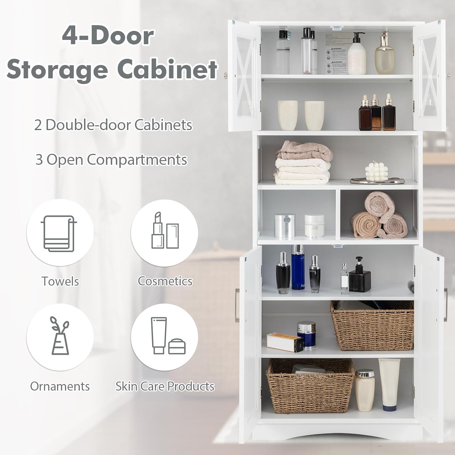 Tall Storage Cabinet White Adjustable Shelf Door Unit