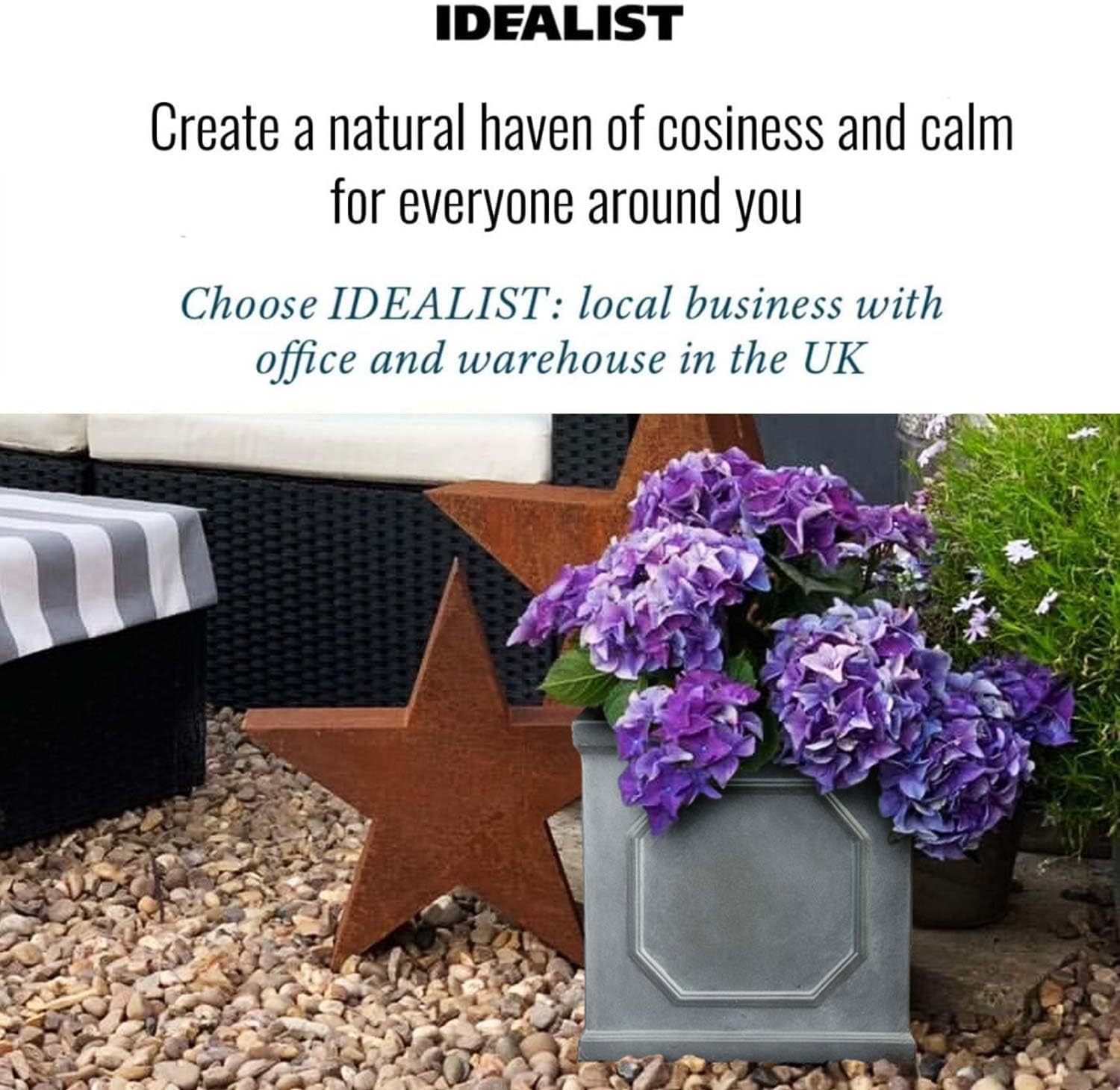 30cm Square Planter Faux Lead Grey Garden Pot Drainage