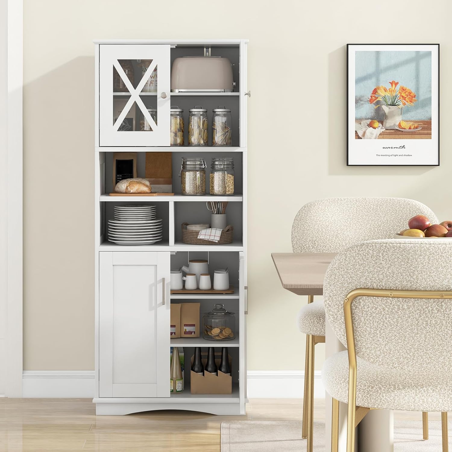White Tallboy Bathroom Cabinet 4 Door Shelf Storage Unit